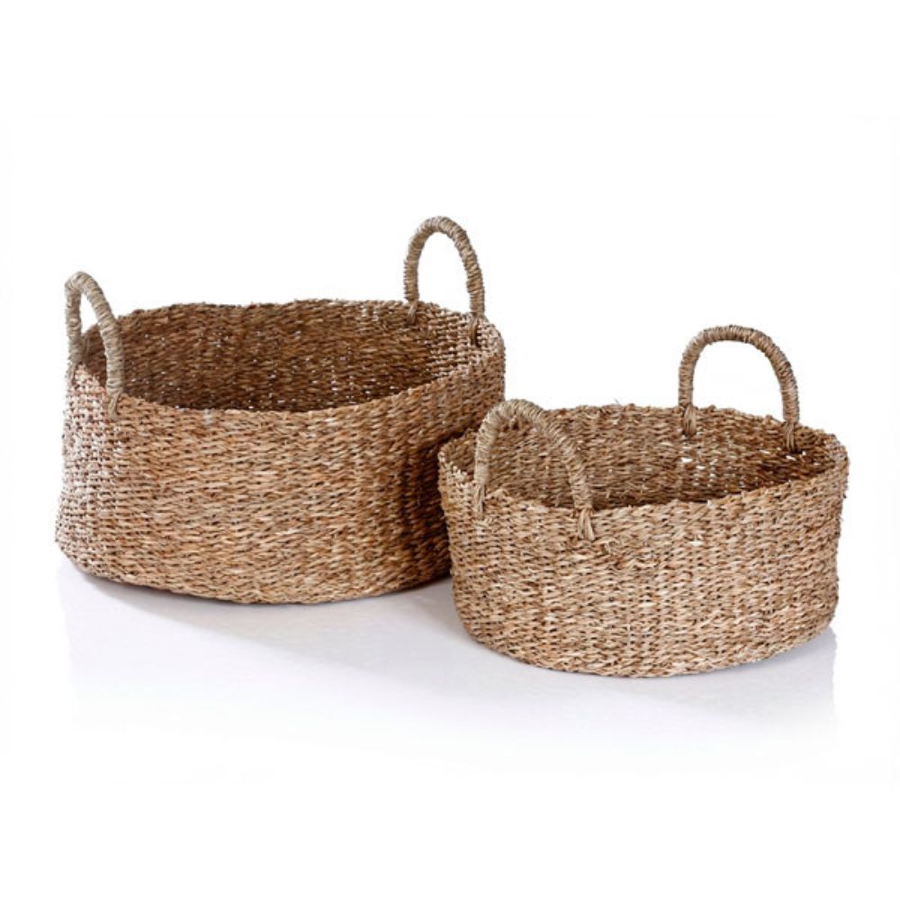 סלסלת קש עגולה עם ידיות - שני גדלים