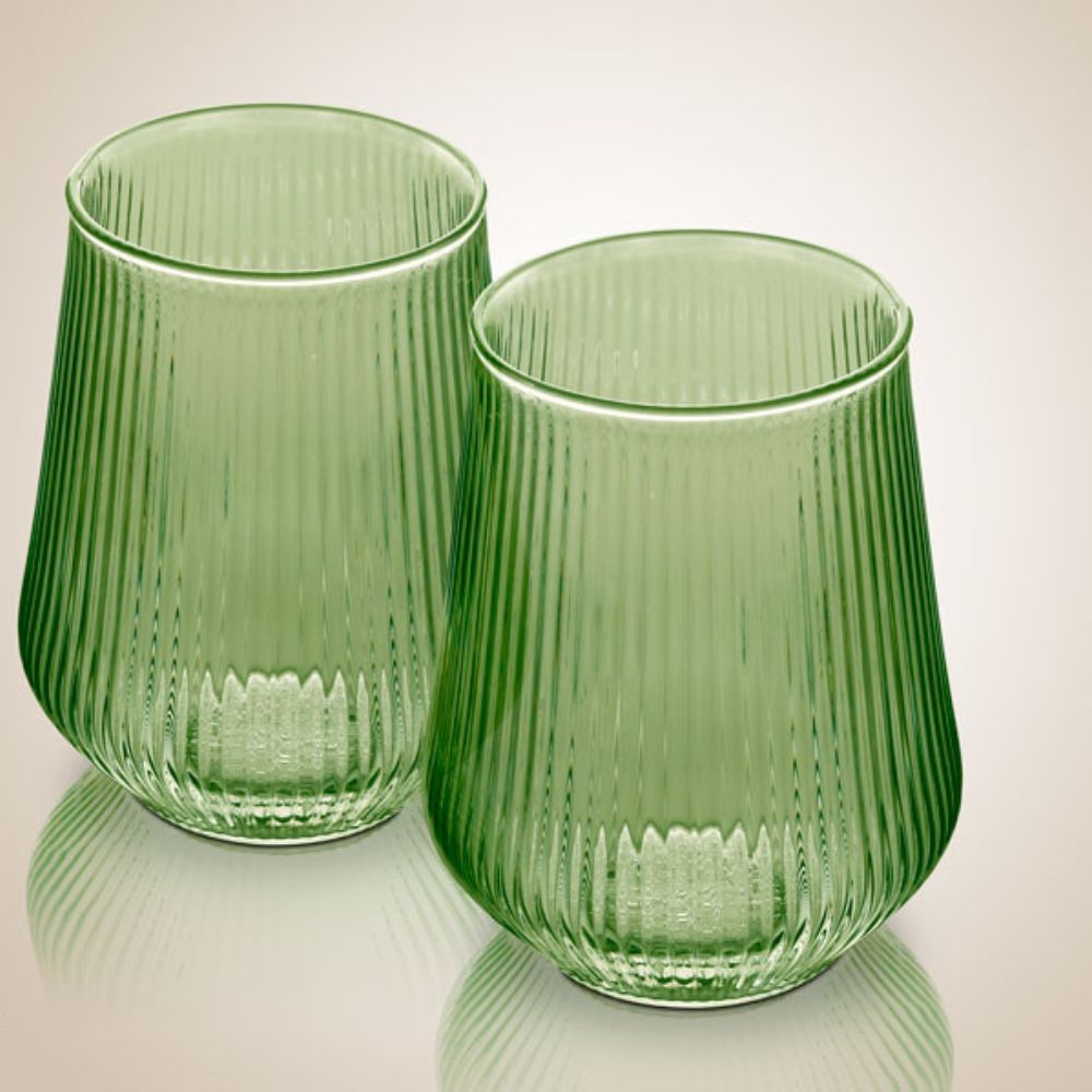 זוג כוסות זכוכית ירוקה- 450 מ"ל