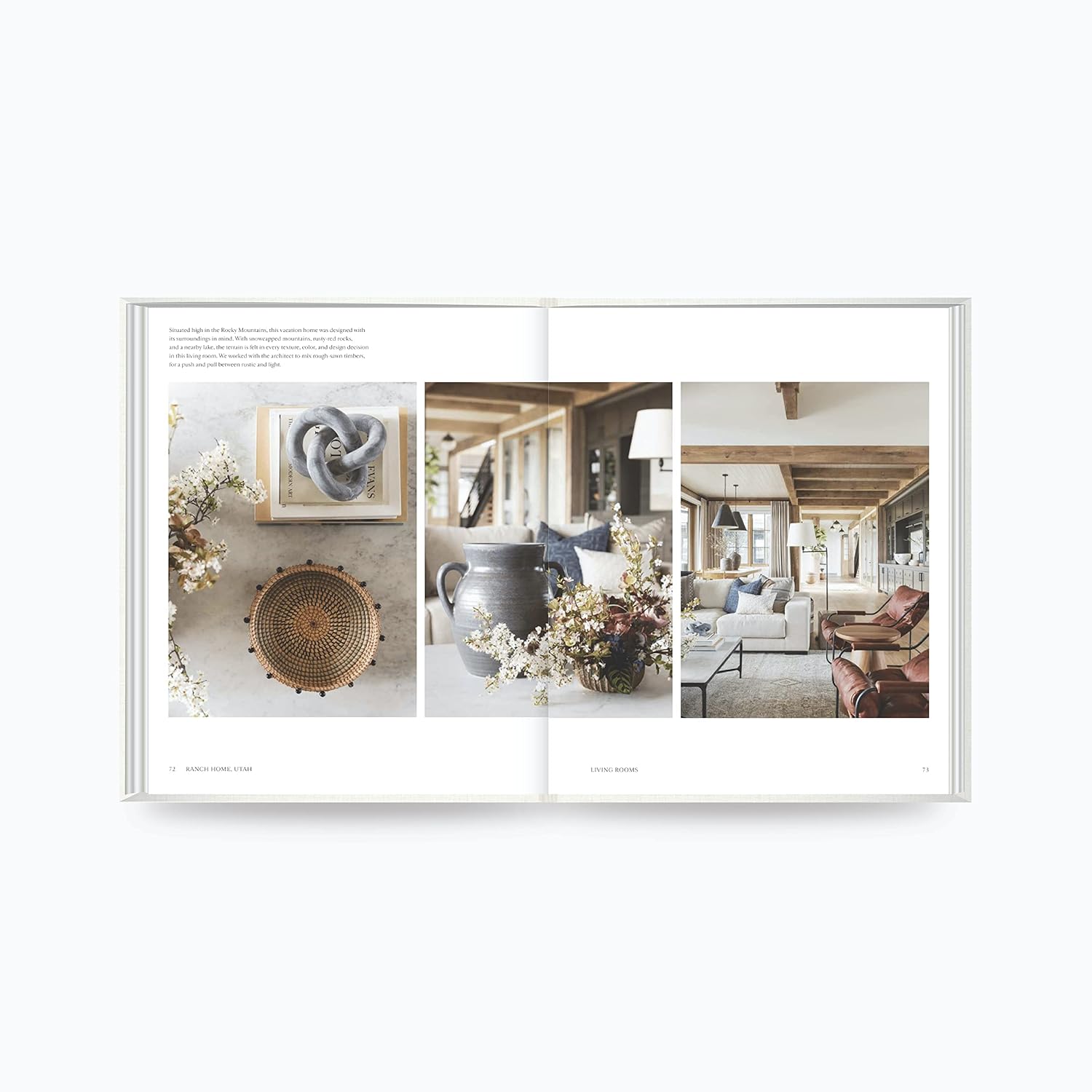 על עטיפת הספר "The Art of Home" מבית Fine Lab Home מופיעה אישה המסדרת פרחים במסדרון מואר בשמש, המשקפת את סגנון העיצוב האופייני למותג.