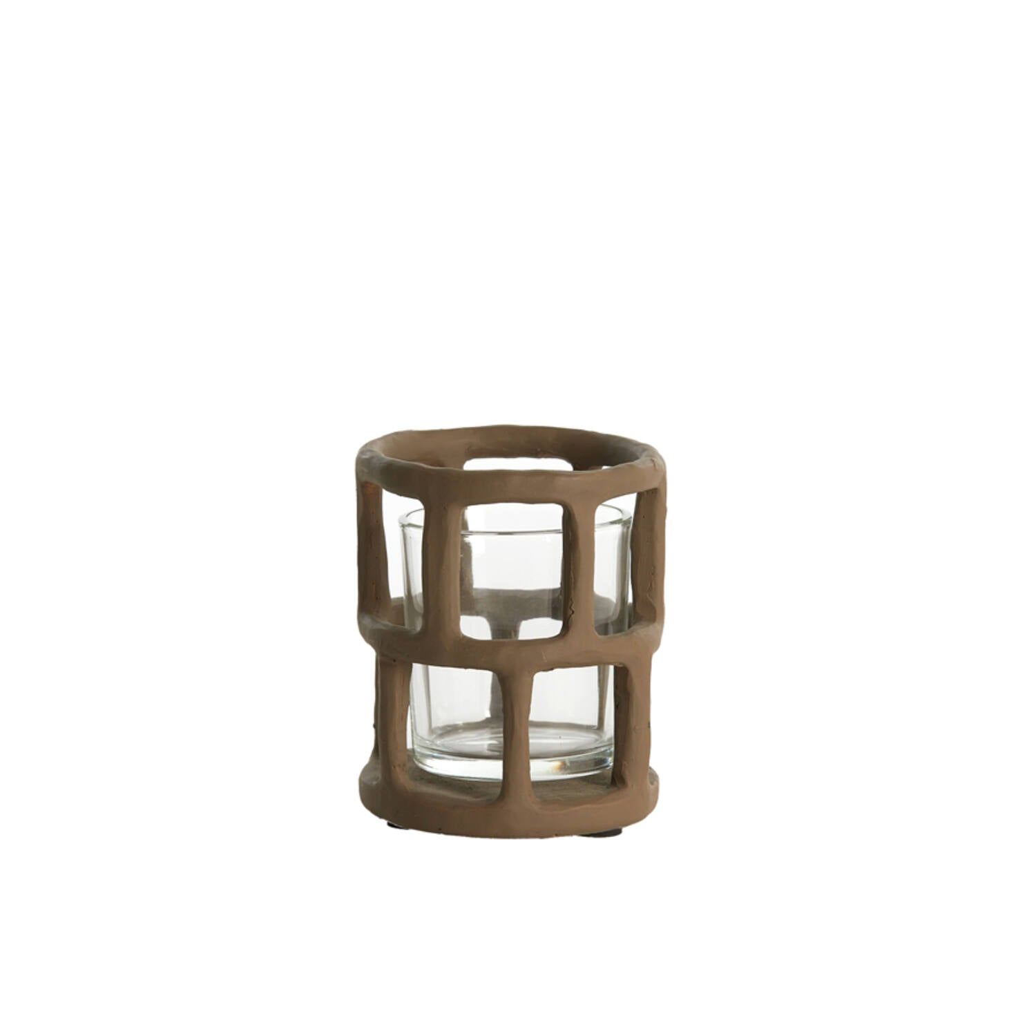 כלי לנר טי־לייט בגוון חום עתיק עם מבנה גאומטרי