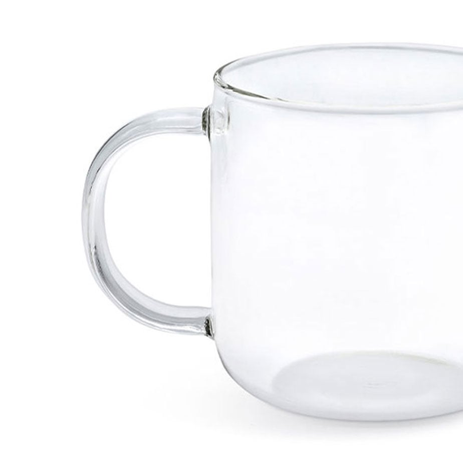 סט של 6 כוסות מאג זכוכית עם ידית, 350 מ"ל כל אחת, מבית Fine Lab Home, מוצגות רקע לבן.