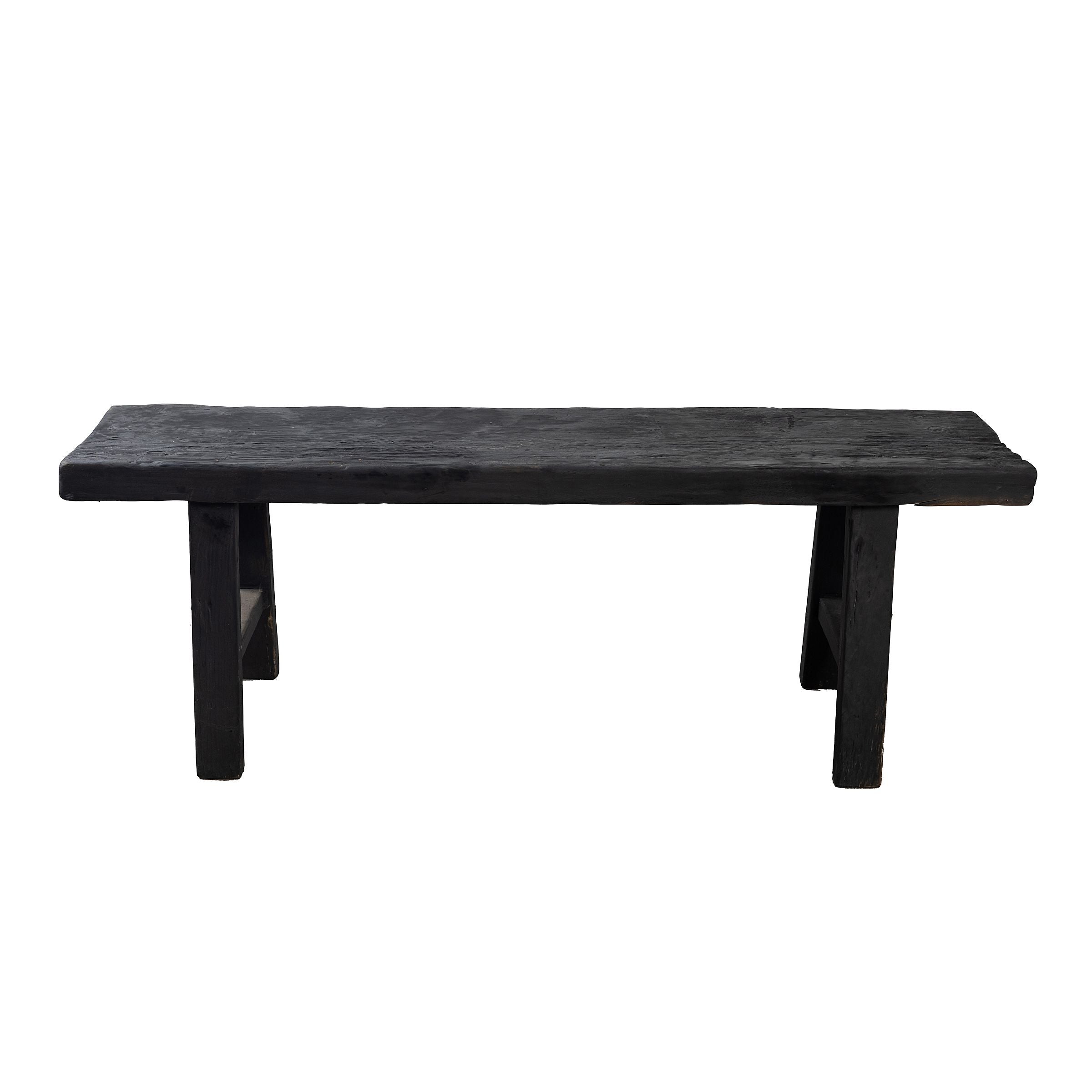 ספסל עץ צבוע בשחור בעבודת יד של Fine Lab Home, עם משטח עליון ישר ורגליים חזקות, מוצג על רקע לבן נקי.