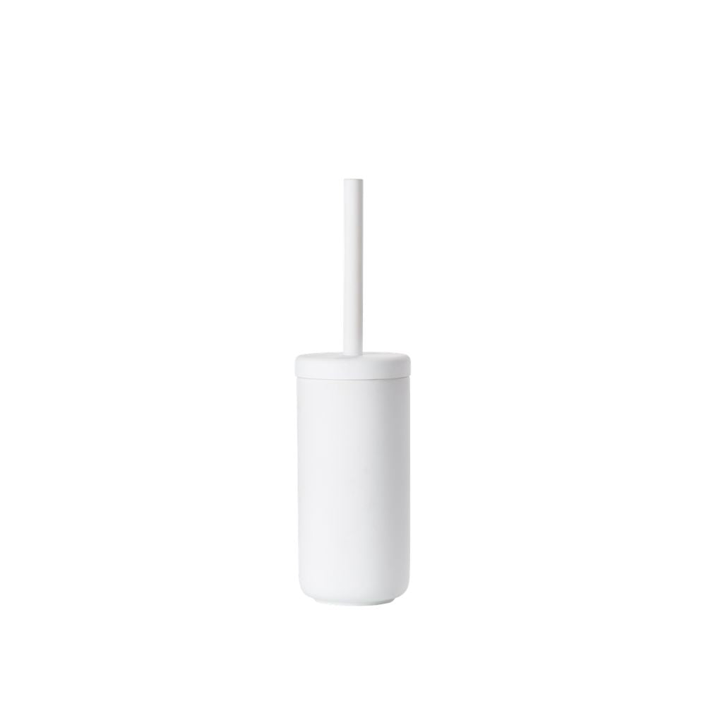 מברשת האסלה "אומה" (3 צבעים) מבית Fine Lab Home כוללת מברשת אסלה לבנה עם מתקן גלילי וידית ישרה, המוצגת על רקע אחיד — מושלמת לשדרוג אביזרי האמבטיה שלכם.