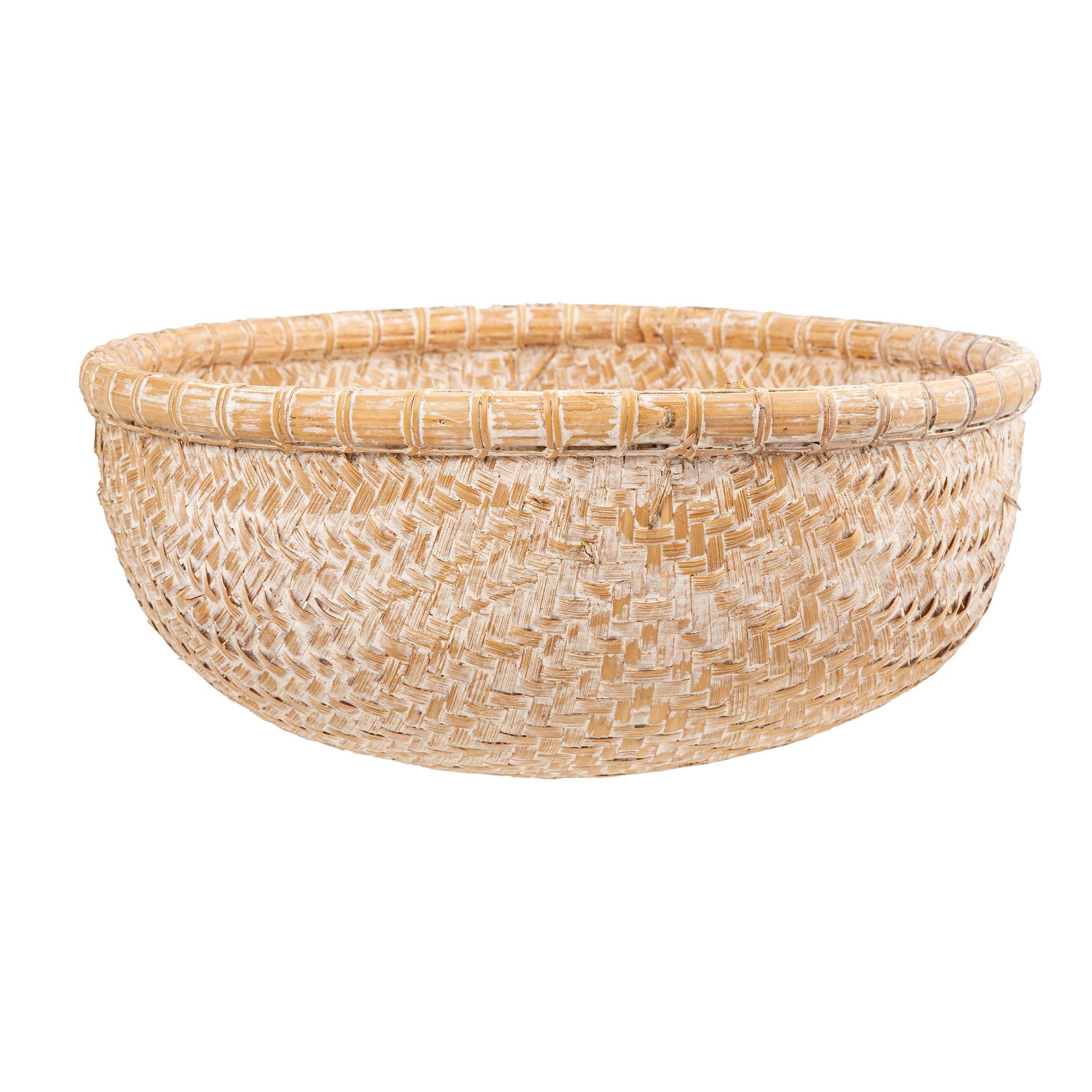 קערת קש-מגוון גדלים מבית Fine Lab Home בעיצוב עגול ושטוח, צבע בז' טבעי ושפה עבה—מתאימה כקערה לצמחיה או קערת איחסון דקורטיבית לבית.