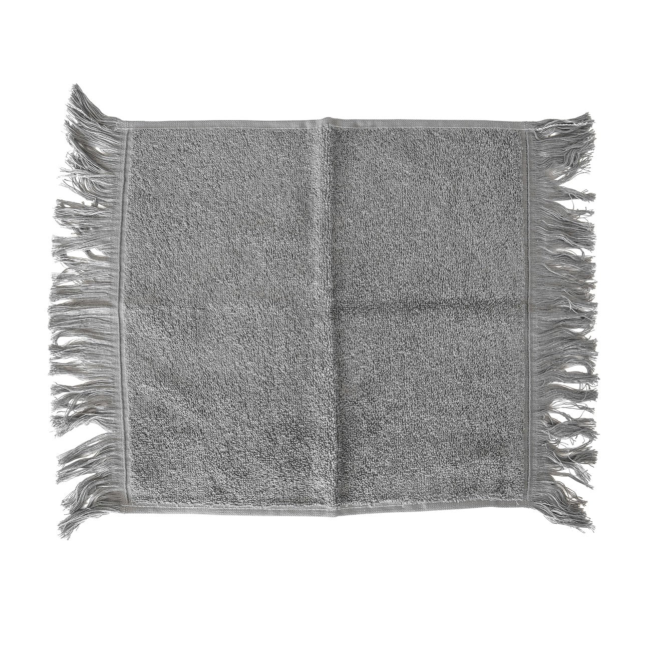 מגבת גוף פרנזים - אפור כהה של Fine Lab Home, עשויה מ-100% כותנה עם מרקם וטקסטורה מיוחדת, שוליים עם פרנזים בכל הצדדים, מוצגת שטוחה על רקע לבן.